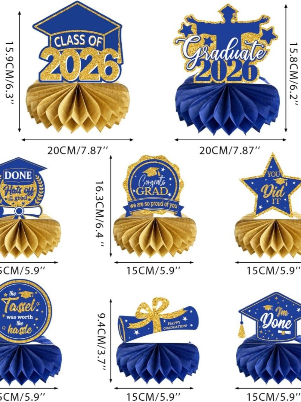 Graduation Decorations Class of 2026 Blue Congrats Grad Honeycomb Centerpieces C - Picture 3 of 6